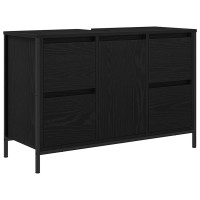 Produktbild för Tvättställsskåp med lådor svart ek 90x34,5x60 cm