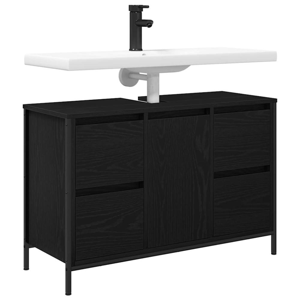 Produktbild för Tvättställsskåp med lådor svart ek 90x34,5x60 cm