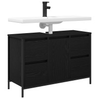 Produktbild för Tvättställsskåp med lådor svart ek 90x34,5x60 cm