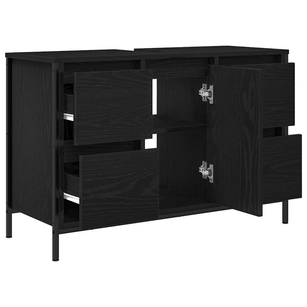 Produktbild för Tvättställsskåp med lådor svart ek 90x34,5x60 cm