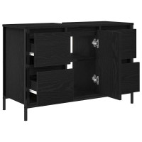 Produktbild för Tvättställsskåp med lådor svart ek 90x34,5x60 cm