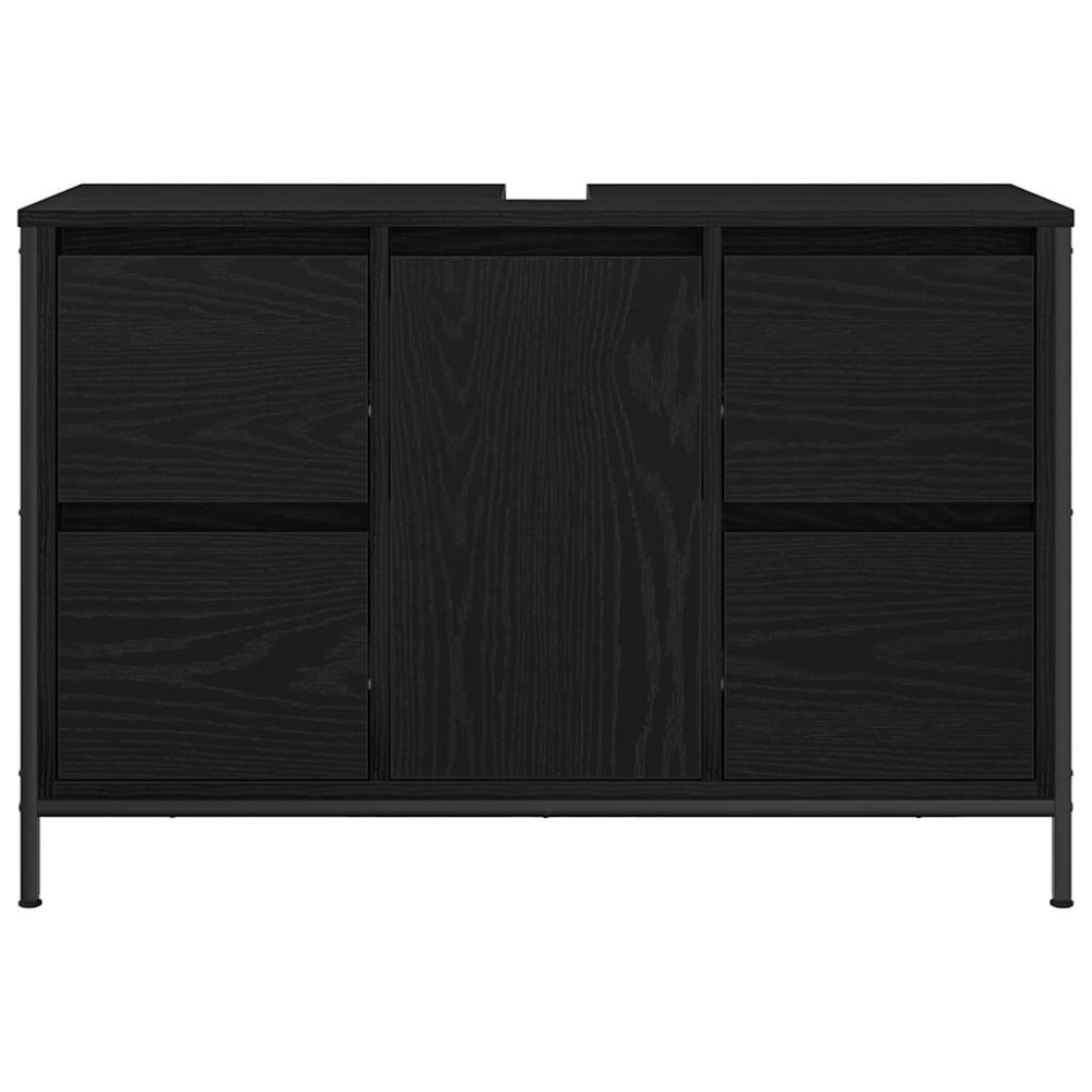 Produktbild för Tvättställsskåp med lådor svart ek 90x34,5x60 cm