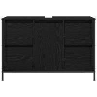 Produktbild för Tvättställsskåp med lådor svart ek 90x34,5x60 cm