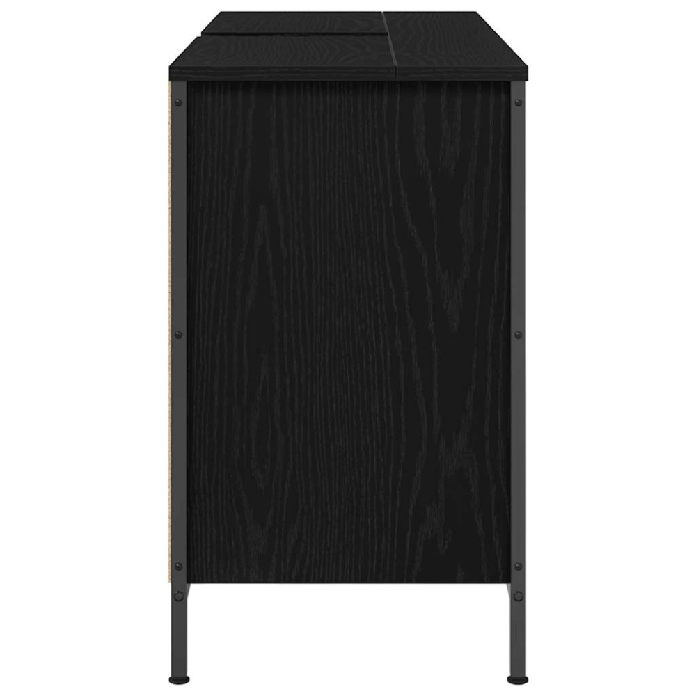 Produktbild för Tvättställsskåp med lådor svart ek 90x34,5x60 cm