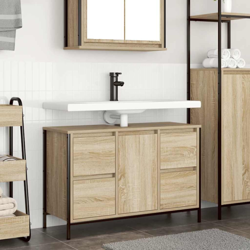 Produktbild för Tvättställsskåp med lådor sonoma-ek 90x34,5x60 cm