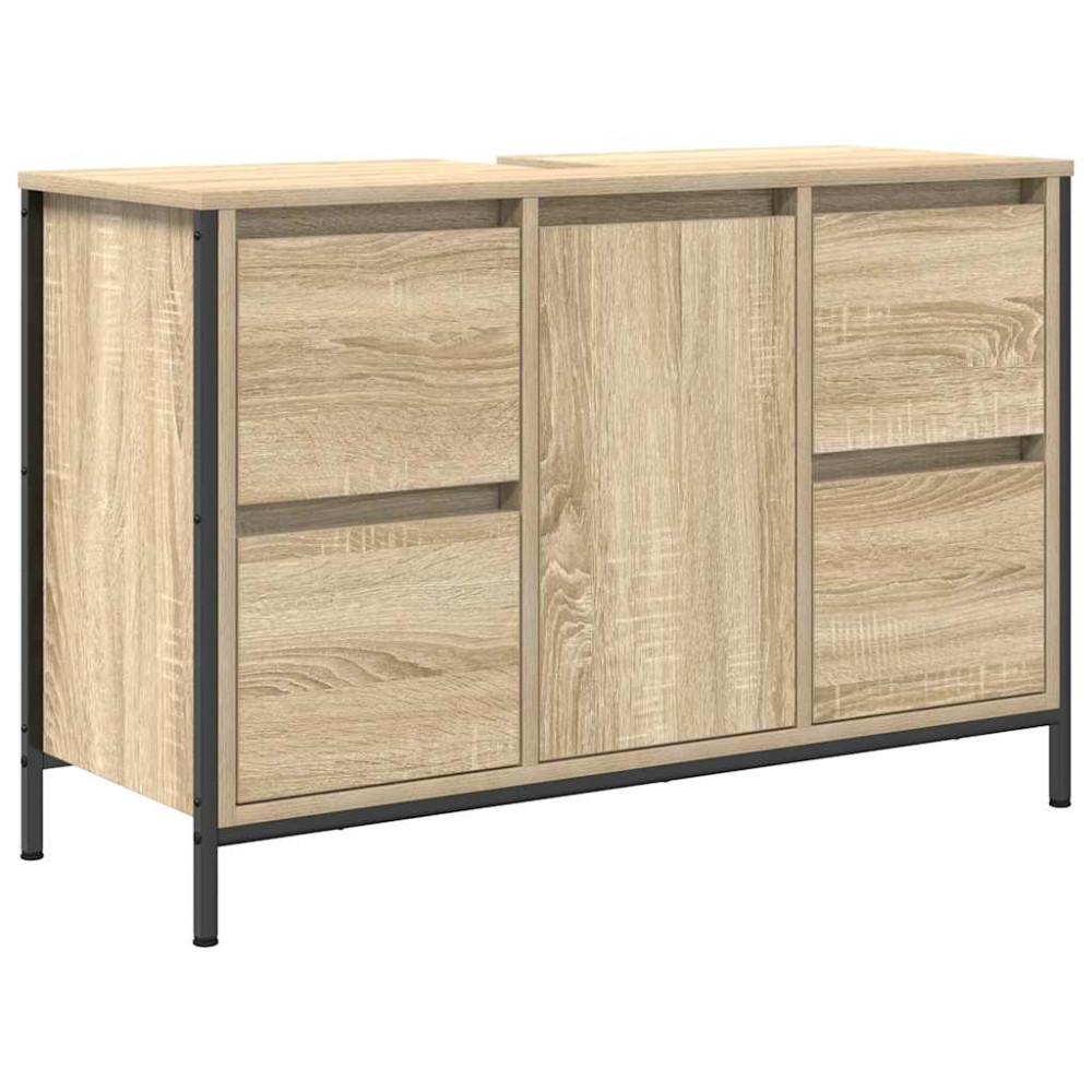 Produktbild för Tvättställsskåp med lådor sonoma-ek 90x34,5x60 cm