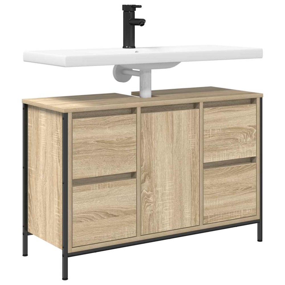 Produktbild för Tvättställsskåp med lådor sonoma-ek 90x34,5x60 cm