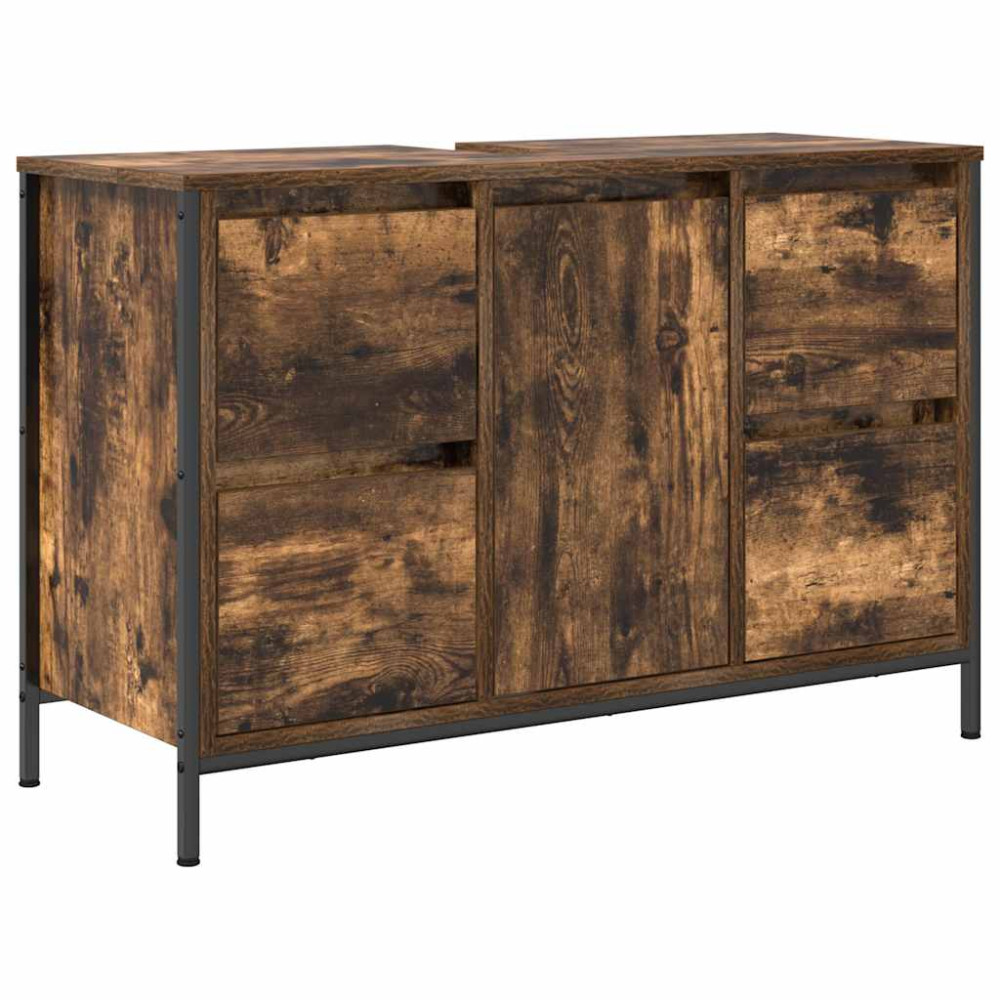Produktbild för Tvättställsskåp med lådor rökfärgad ek 90x34,5x60 cm