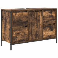 Produktbild för Tvättställsskåp med lådor rökfärgad ek 90x34,5x60 cm