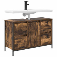 Produktbild för Tvättställsskåp med lådor rökfärgad ek 90x34,5x60 cm