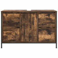 Produktbild för Tvättställsskåp med lådor rökfärgad ek 90x34,5x60 cm