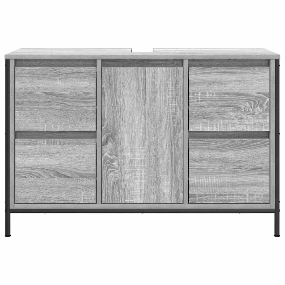 Produktbild för Tvättställsskåp med lådor grå sonoma 90x34,5x60 cm