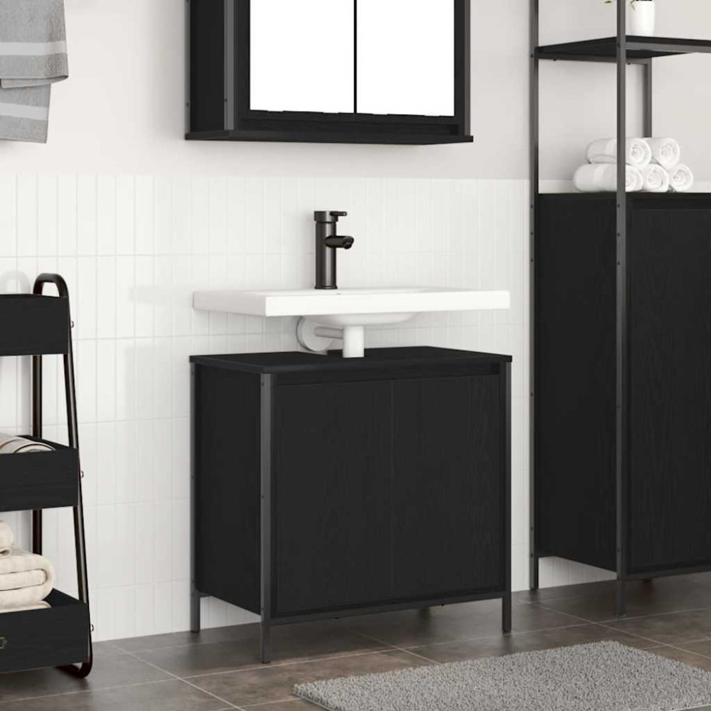 Produktbild för Tvättställsskåp för badrum svart 60x34,5x60 cm