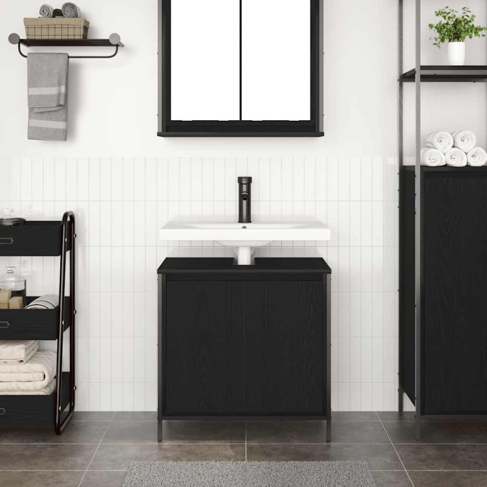 Produktbild för Tvättställsskåp för badrum svart 60x34,5x60 cm