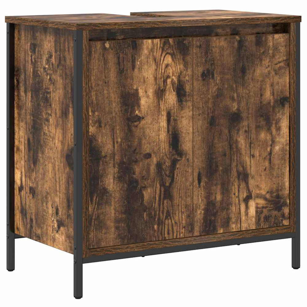 Produktbild för Tvättställsskåp för badrum rökfärgad ek 60x34,5x60 cm