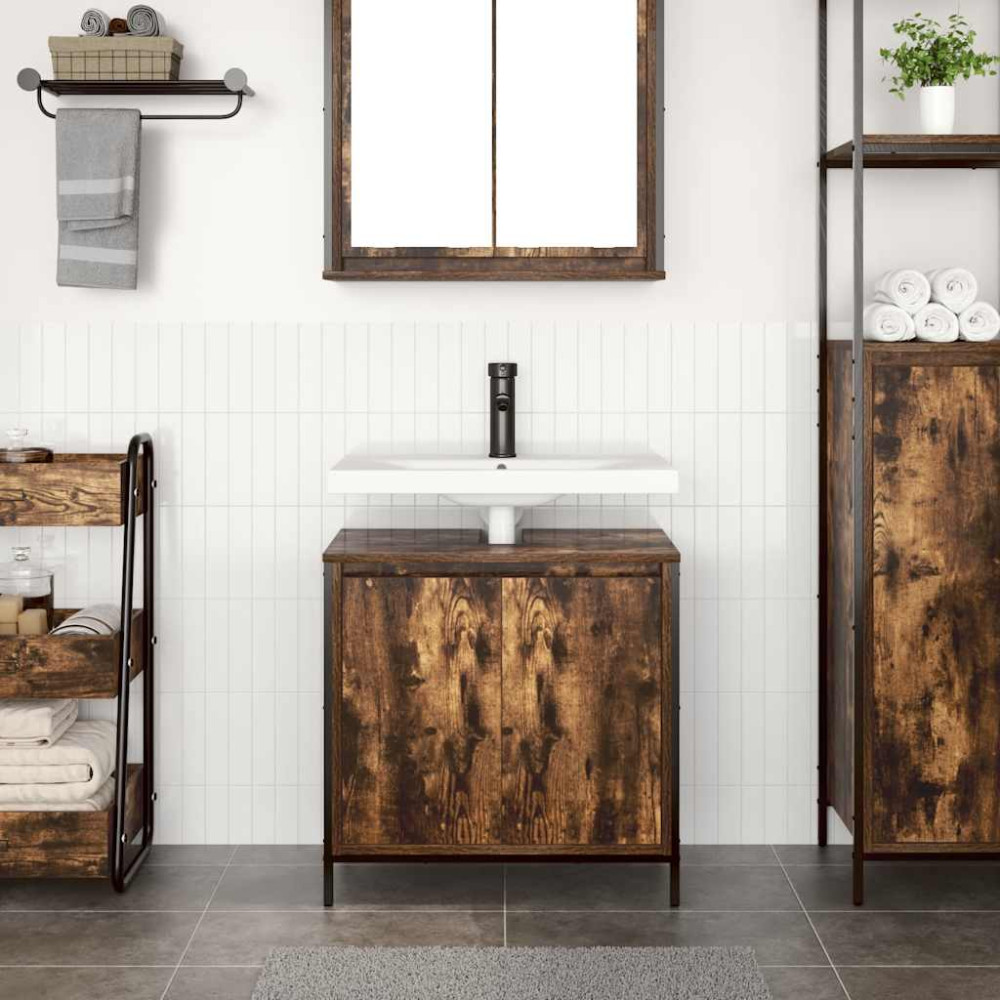 Produktbild för Tvättställsskåp för badrum rökfärgad ek 60x34,5x60 cm