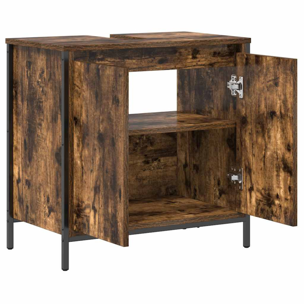 Produktbild för Tvättställsskåp för badrum rökfärgad ek 60x34,5x60 cm