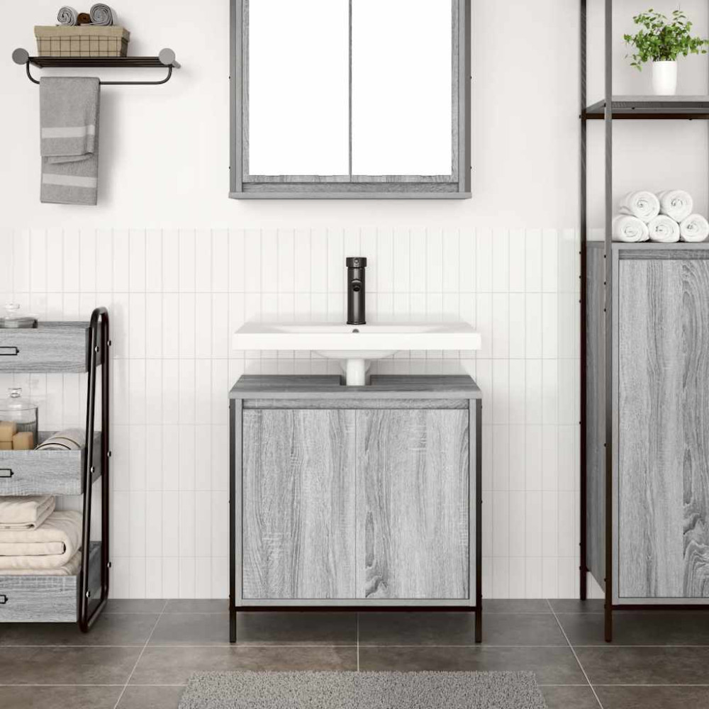 Produktbild för Tvättställsskåp för badrum grå sonoma 60x34,5x60 cm