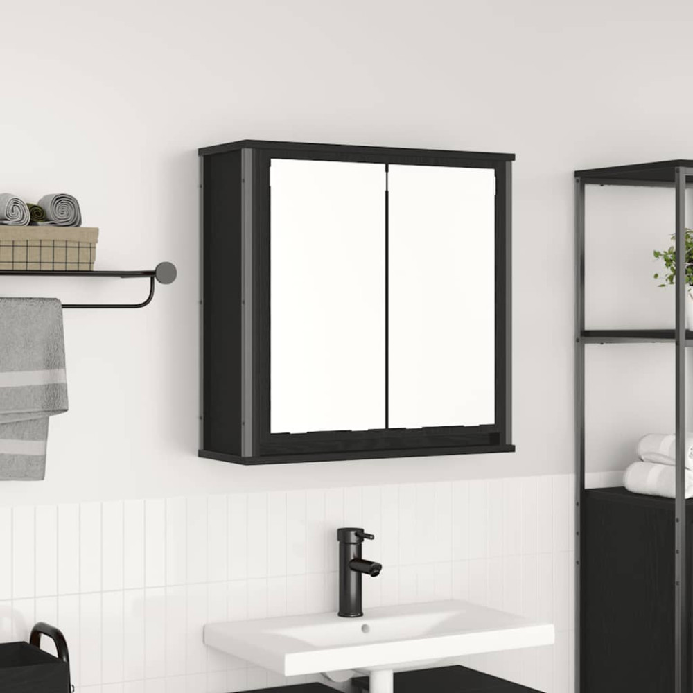Produktbild för Väggskåp för badrum med spegel svart ek 60x21x60 cm