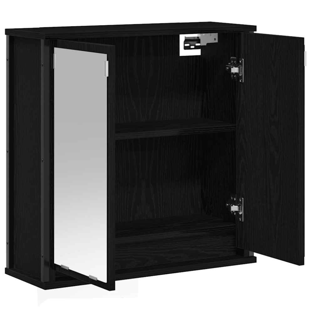 Produktbild för Väggskåp för badrum med spegel svart ek 60x21x60 cm