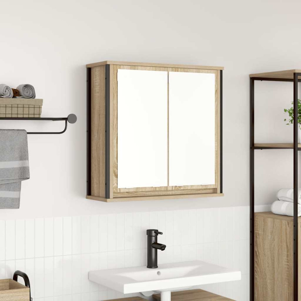 Produktbild för Väggskåp för badrum med spegel sonoma-ek 60x21x60 cm