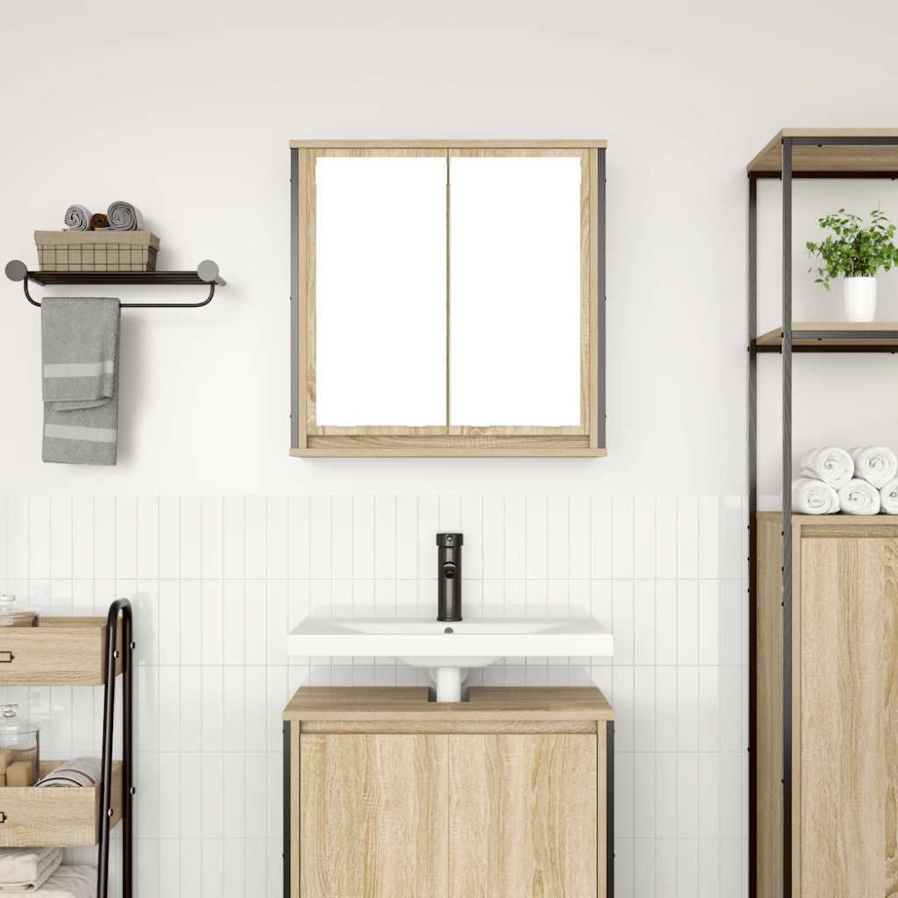 Produktbild för Väggskåp för badrum med spegel sonoma-ek 60x21x60 cm