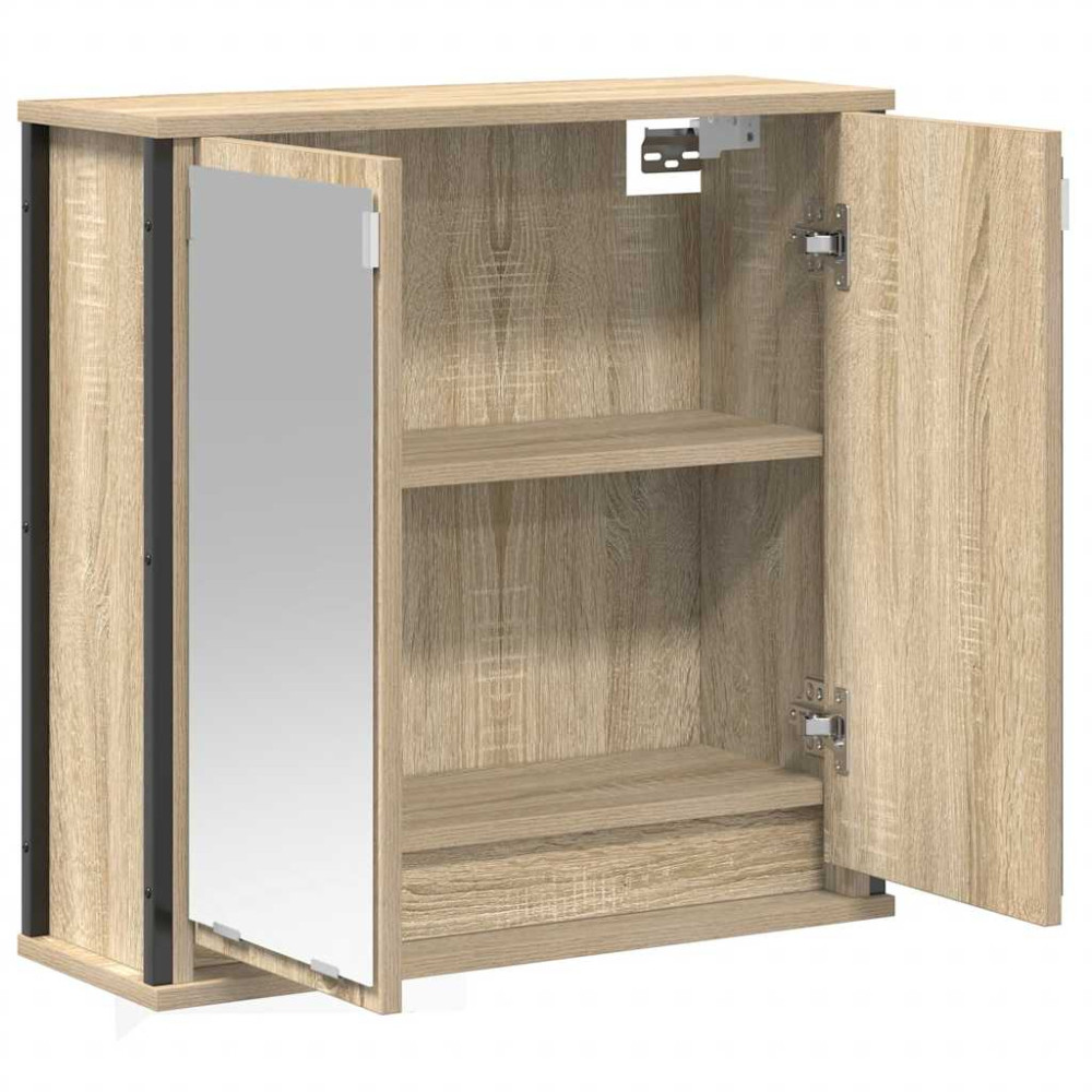 Produktbild för Väggskåp för badrum med spegel sonoma-ek 60x21x60 cm