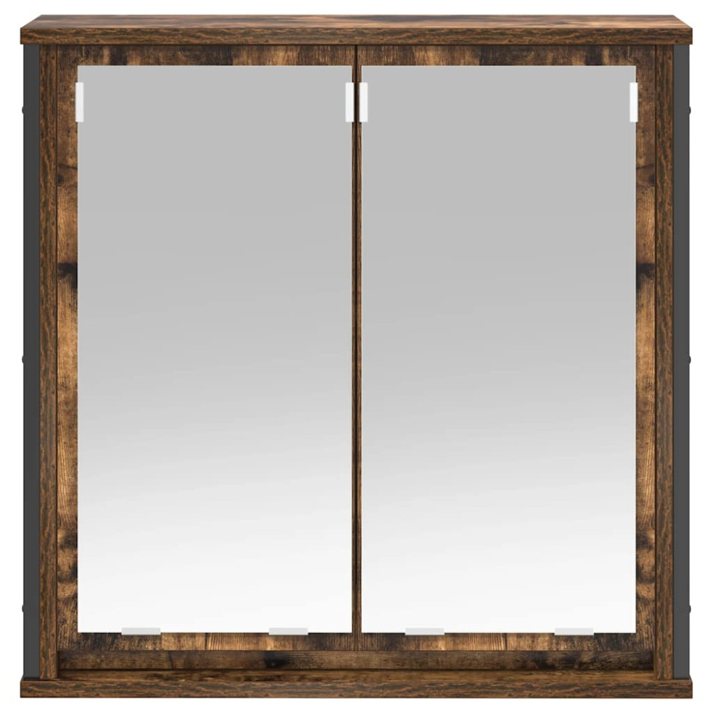 Produktbild för Väggskåp för badrum med spegel rökfärgad ek 60x21x60 cm