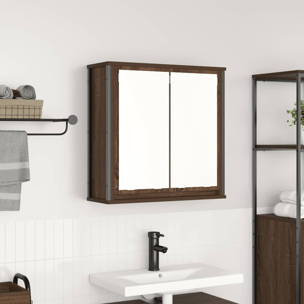 Produktbild för Väggskåp för badrum med spegel brun ek 60x21x60 cm