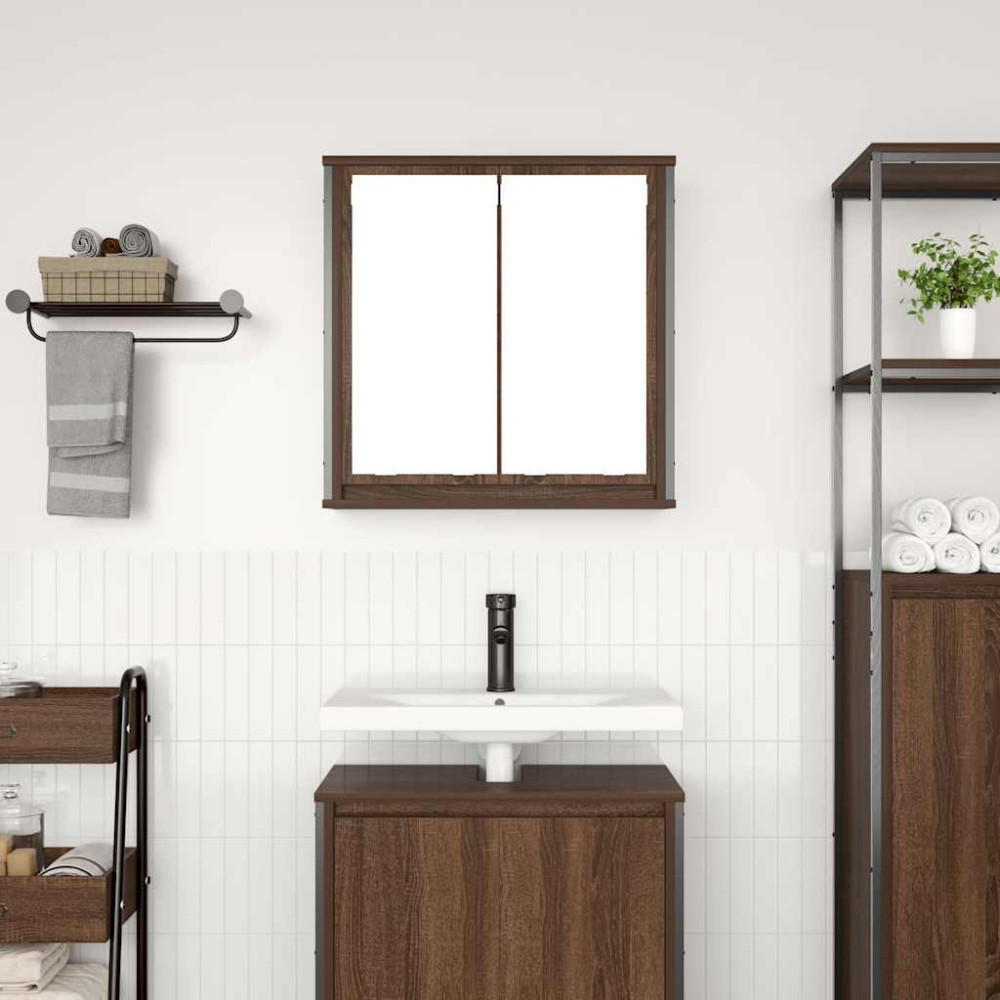 Produktbild för Väggskåp för badrum med spegel brun ek 60x21x60 cm