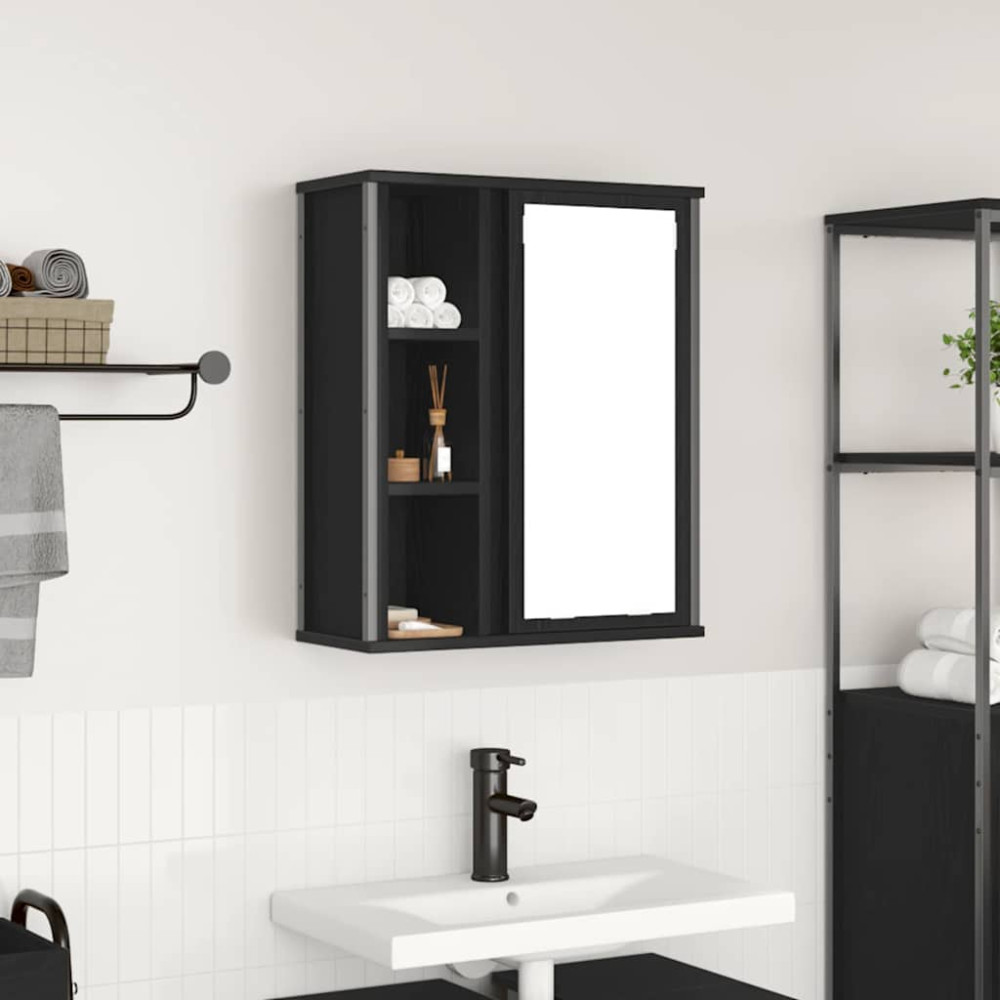 Produktbild för Väggskåp för badrum med spegel svart ek 50x21x60 cm