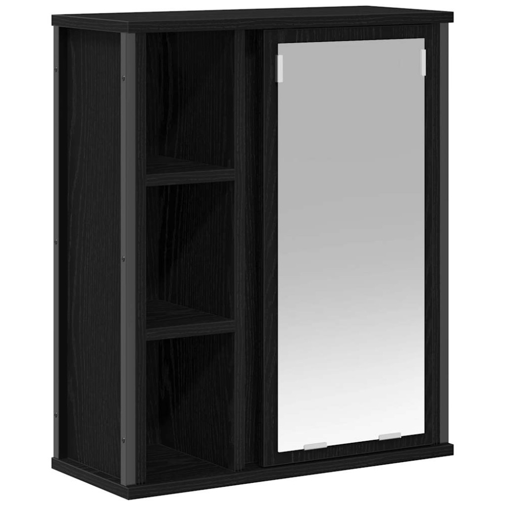 Produktbild för Väggskåp för badrum med spegel svart ek 50x21x60 cm