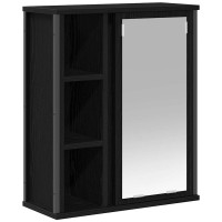 Produktbild för Väggskåp för badrum med spegel svart ek 50x21x60 cm