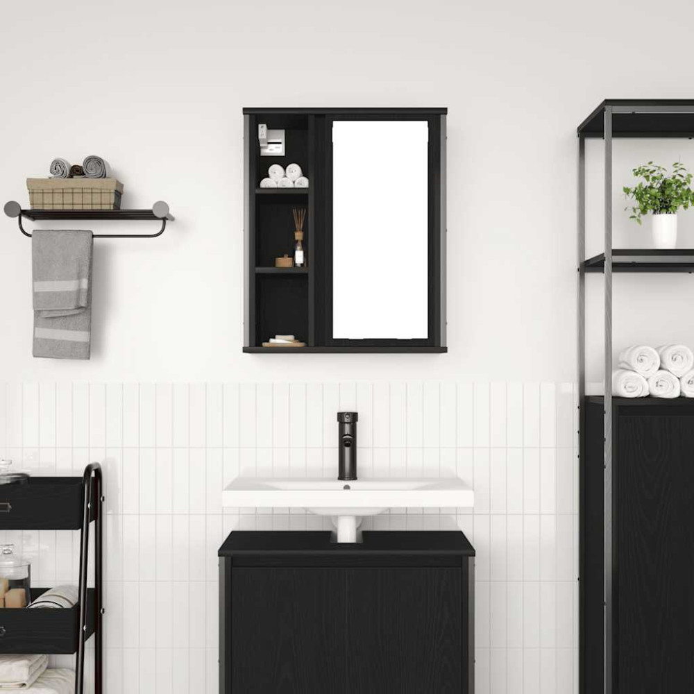 Produktbild för Väggskåp för badrum med spegel svart ek 50x21x60 cm