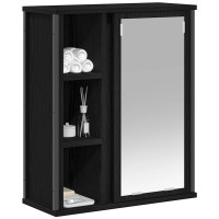 Produktbild för Väggskåp för badrum med spegel svart ek 50x21x60 cm