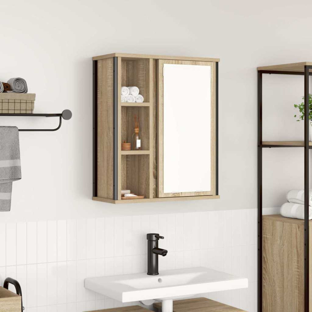 Produktbild för Väggskåp för badrum med spegel sonoma-ek 50x21x60 cm