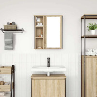 Produktbild för Väggskåp för badrum med spegel sonoma-ek 50x21x60 cm