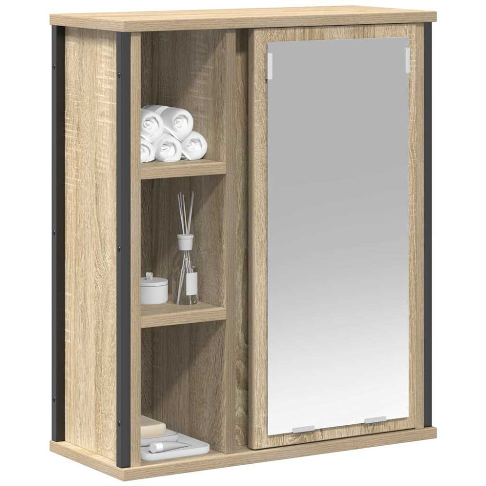 Produktbild för Väggskåp för badrum med spegel sonoma-ek 50x21x60 cm