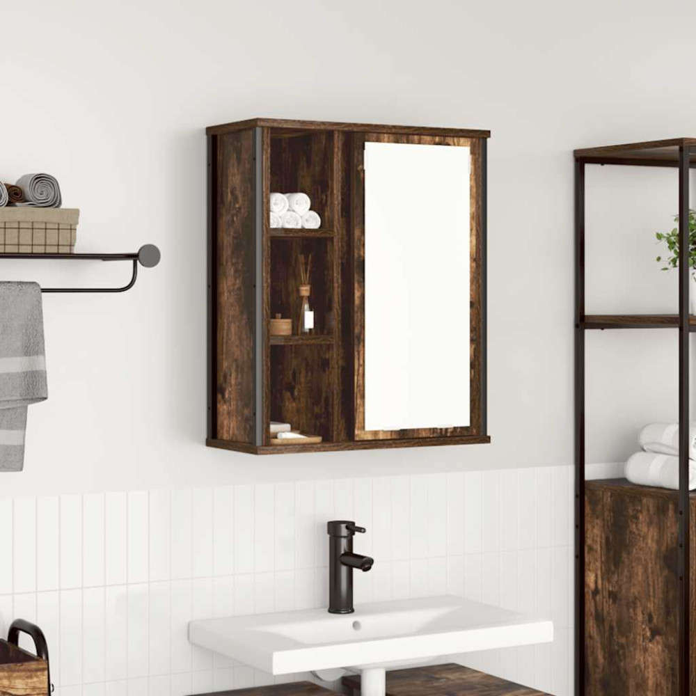 Produktbild för Väggskåp för badrum med spegel rökfärgad ek 50x21x60 cm