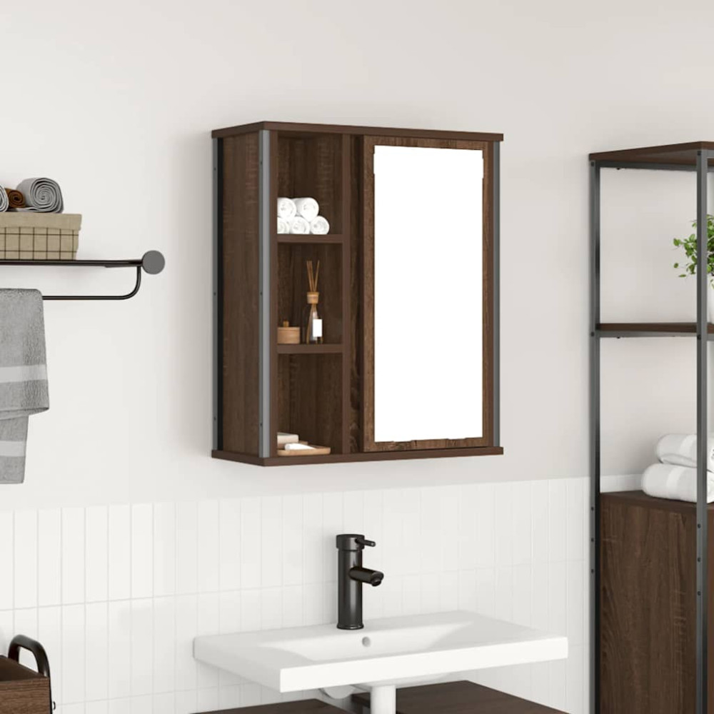 Produktbild för Väggskåp för badrum med spegel brun ek 50x21x60 cm