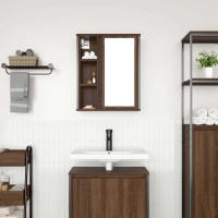Produktbild för Väggskåp för badrum med spegel brun ek 50x21x60 cm