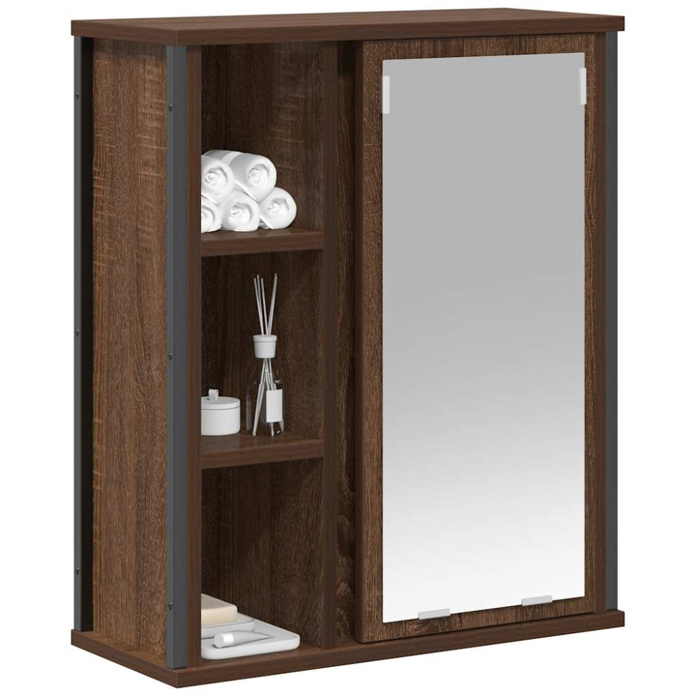 Produktbild för Väggskåp för badrum med spegel brun ek 50x21x60 cm