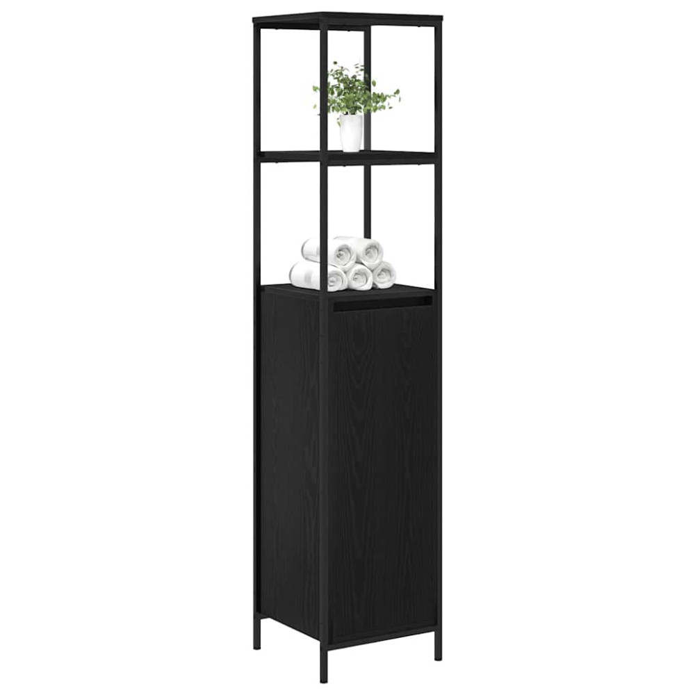 Produktbild för Badrumsskåp med hyllor svart ek 36x35x165 cm