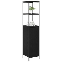 Produktbild för Badrumsskåp med hyllor svart ek 36x35x165 cm