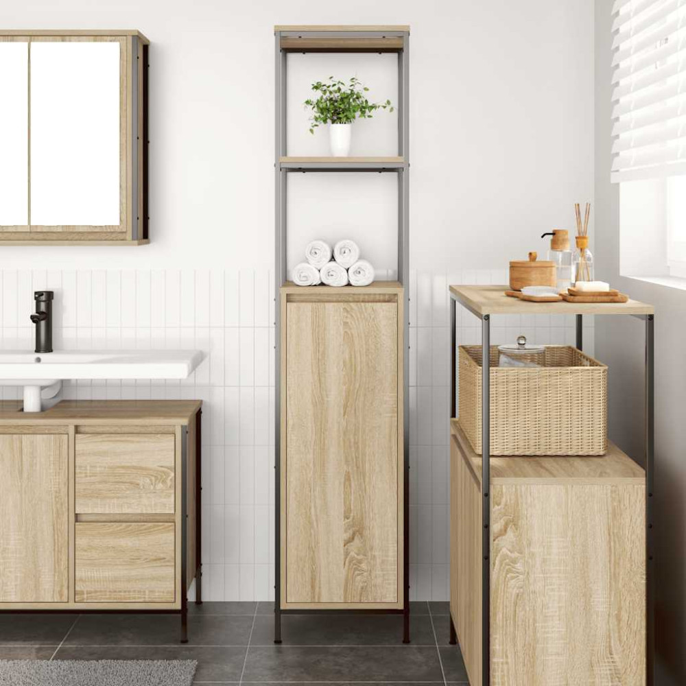 Produktbild för Badrumsskåp med hyllor sonoma-ek 36x35x165 cm