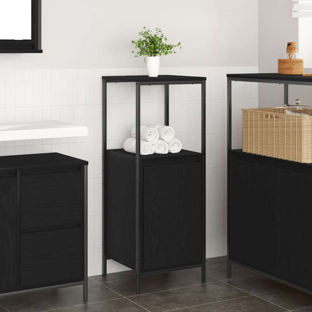 Produktbild för Badrumsskåp med hyllor svart ek 36x35x95 cm