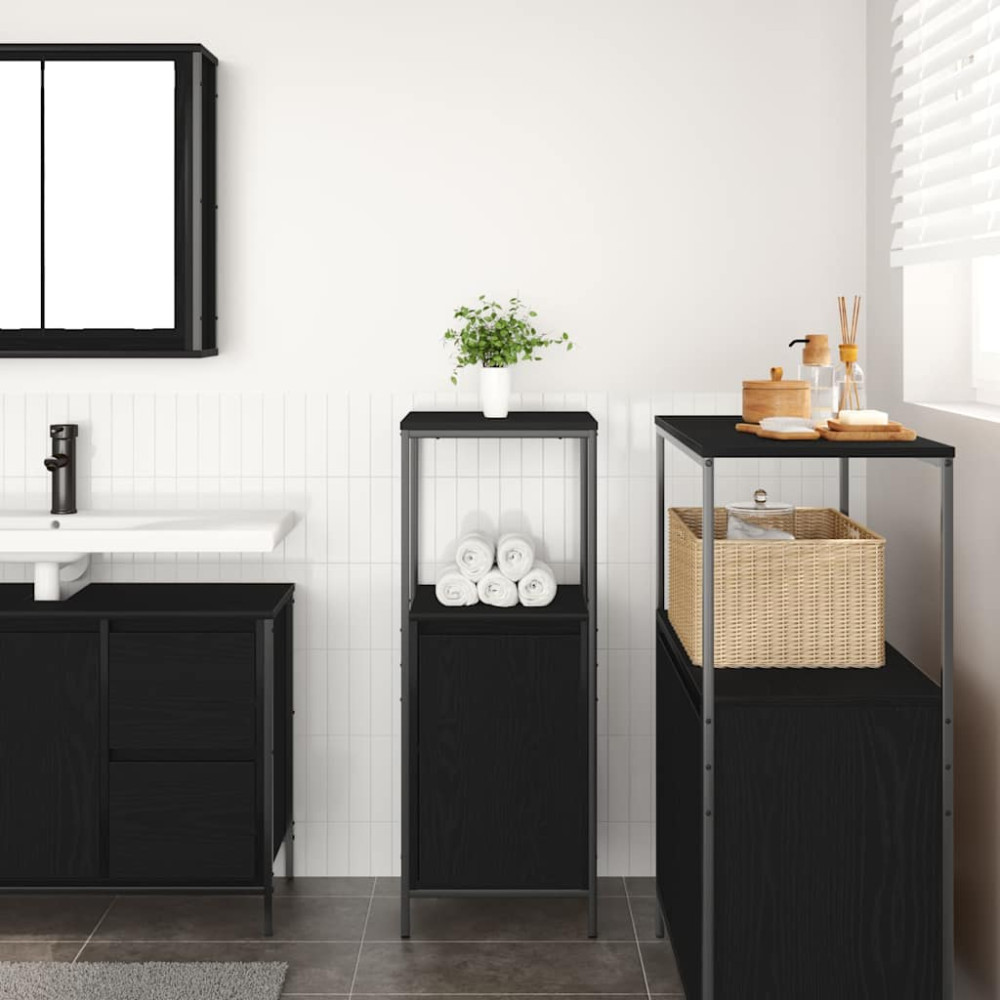 Produktbild för Badrumsskåp med hyllor svart ek 36x35x95 cm