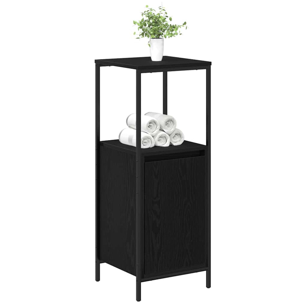 Produktbild för Badrumsskåp med hyllor svart ek 36x35x95 cm