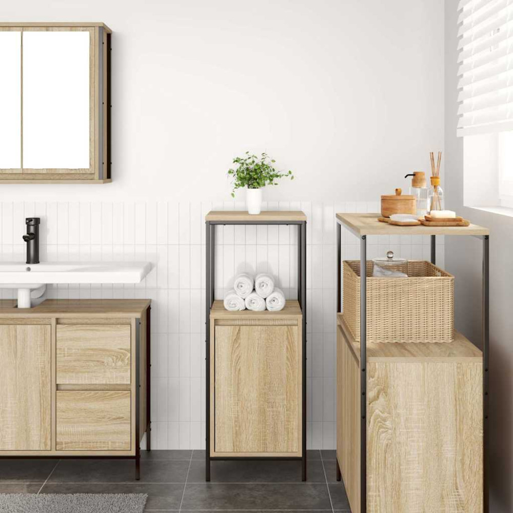 Produktbild för Badrumsskåp med hyllor sonoma-ek 36x35x95 cm