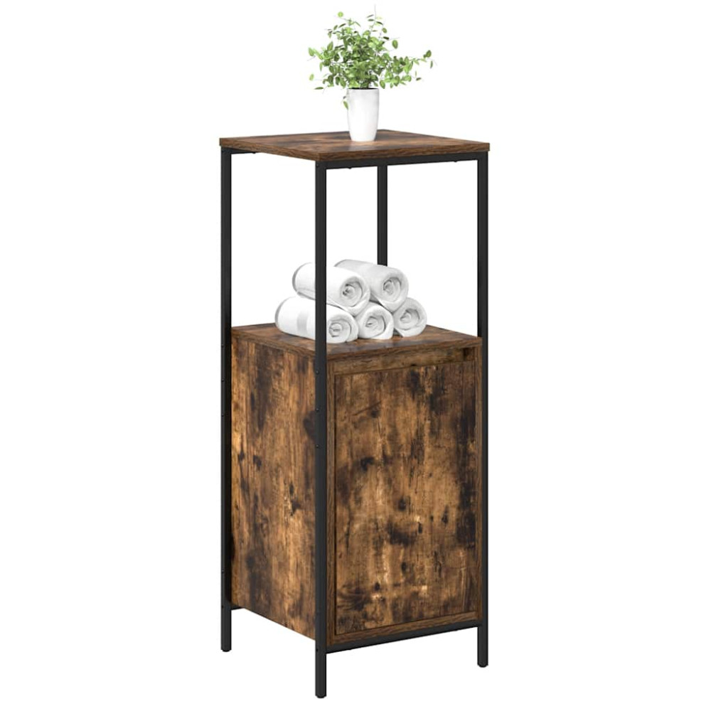 Produktbild för Badrumsskåp med hyllor rökfärgad ek 36x35x95 cm